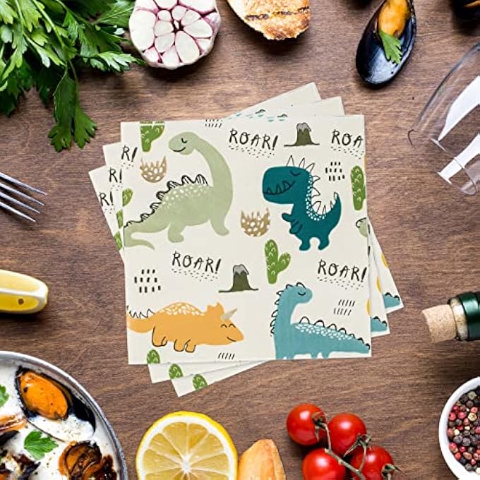 40 PIECES DINOSAUR NAPKINS, COLOURFUL PAPER TABLEWARE FOR CHILDREN'S BIRTHDAY PARTIES 33 X 33 CM - Image 5